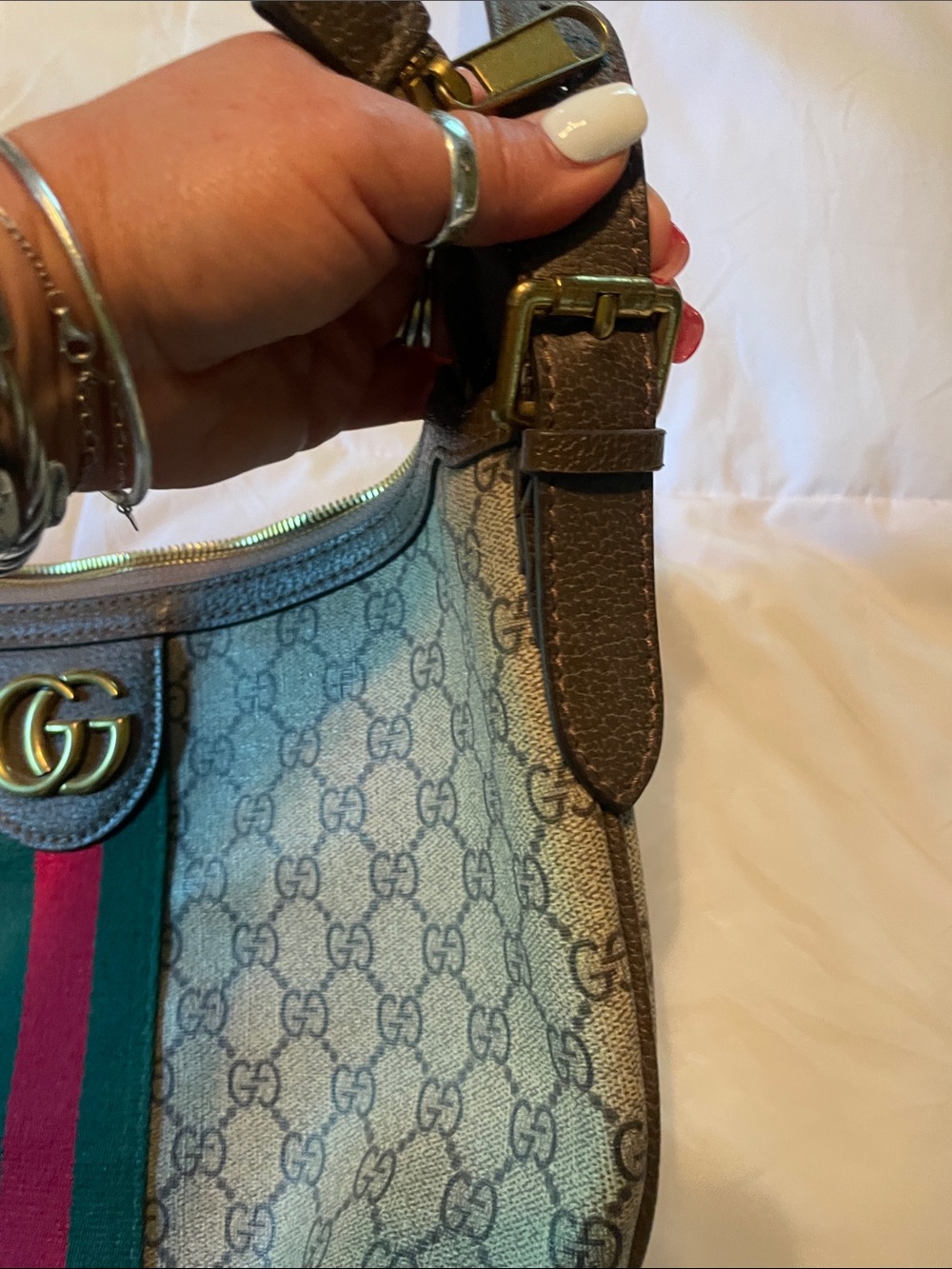 Gucci Brown GG Canvas Shoulder Bag with Green & Red Stripe - Picture 6 of 16